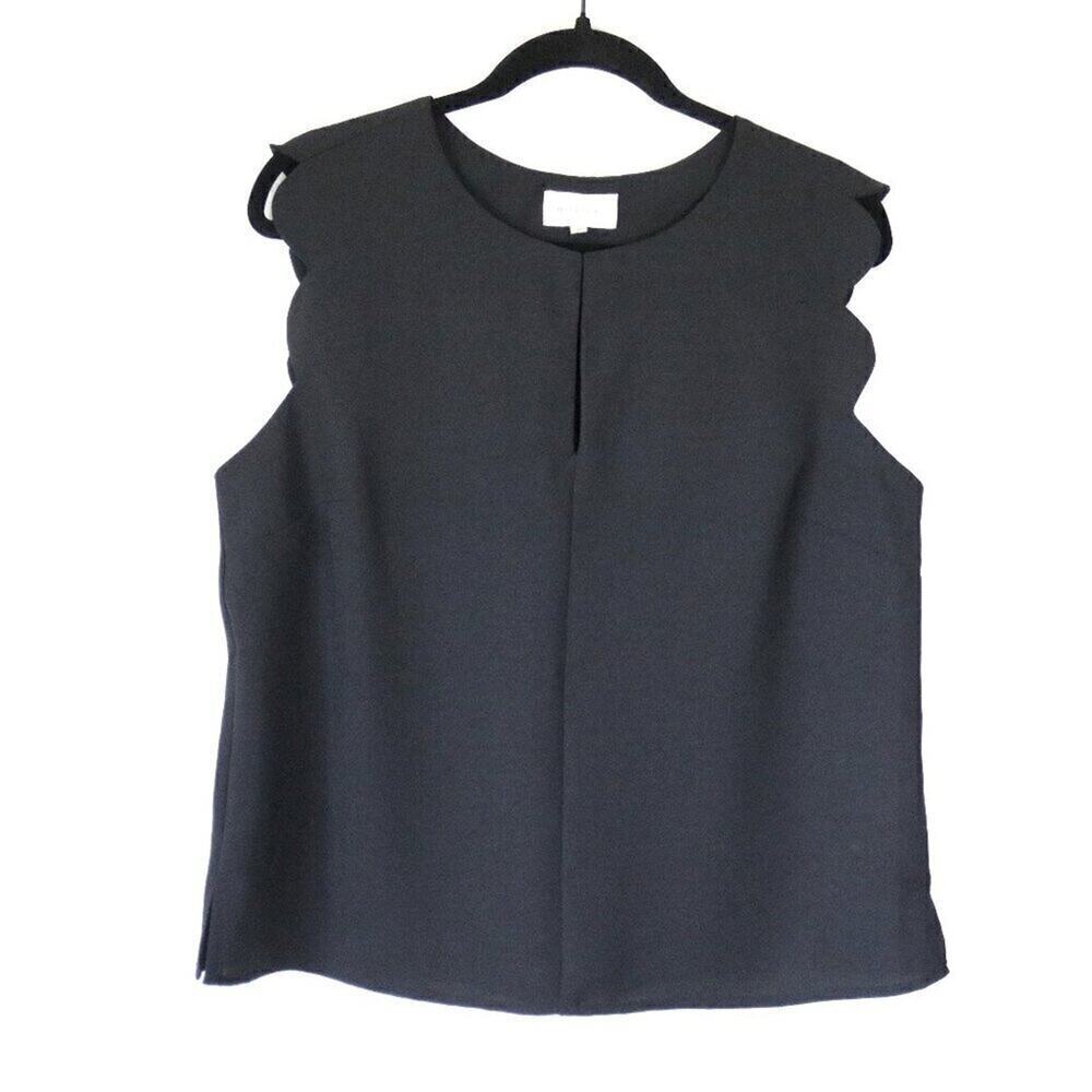 Women's Melloday Sleeveless Top Scalloped Keyhole Black Medium